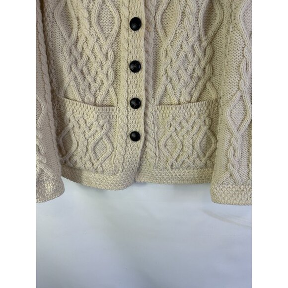 Vintage 90s rish Merino Wool Cable Knit Fisherman Cardigan Sweater - Picture 2 of 7